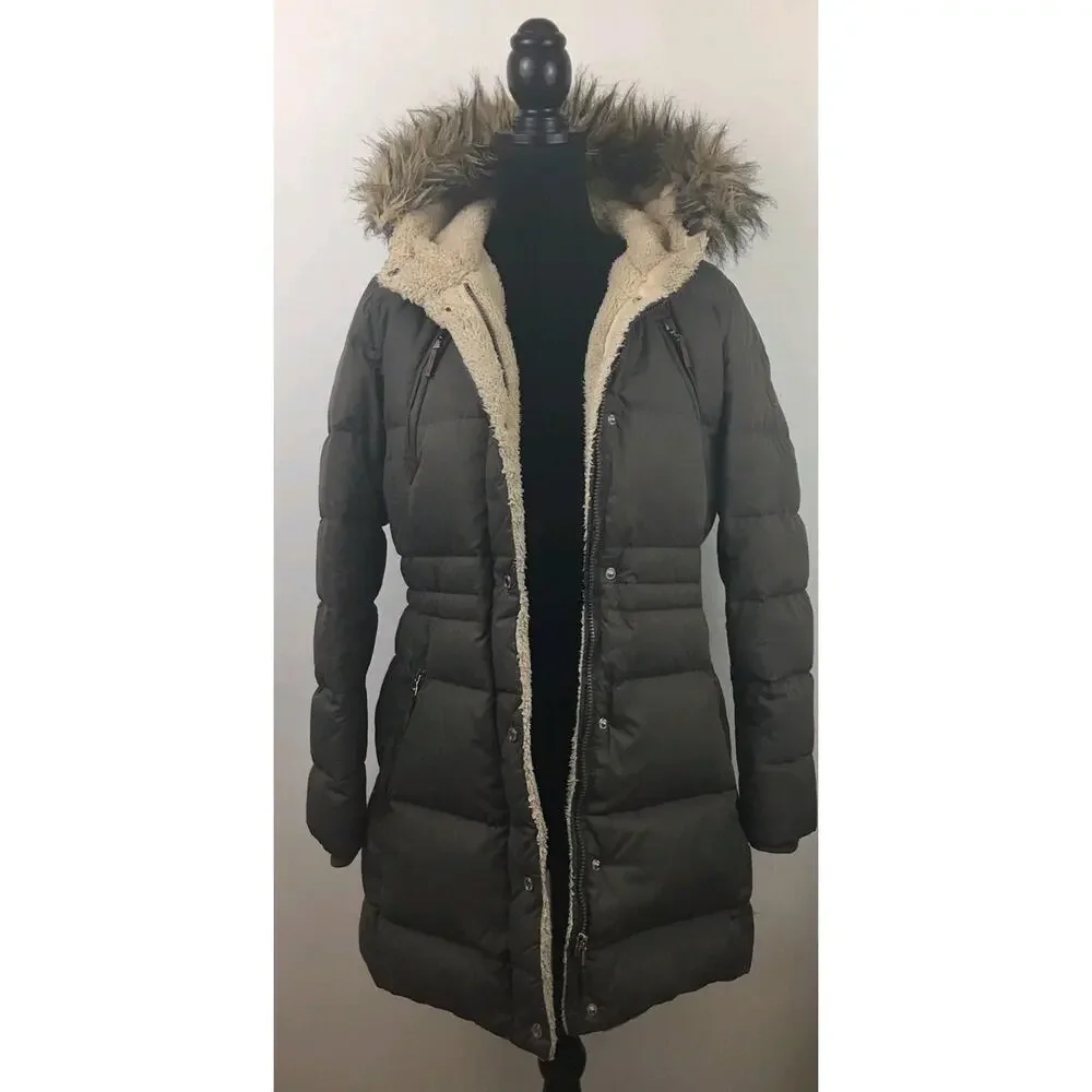 Lauren Ralph Lauren Gray Anorak Puffer Down Coat Jacket Sz Large Hooded Outdoor